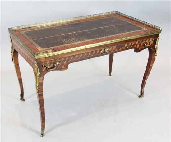 An 18th century Louis XV/Louis XVI Transitional kingwood and parquetry games table, indistinctly stamped LLEREE?, W.3ft 8in. D.2ft H.2f